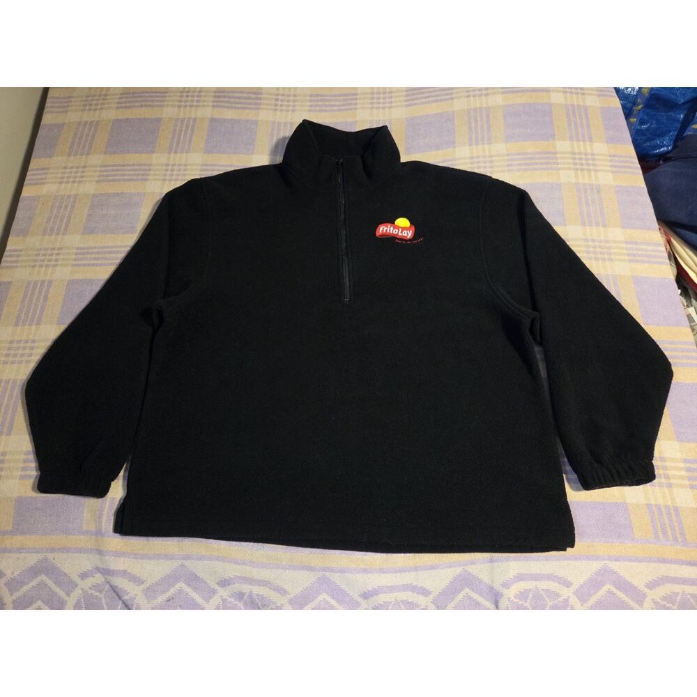Vtg Frito Lay Jacket Coat Port Company Black Half Quarter Zip Fleece Embroidered